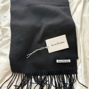 Acne Black Wool Scarf with Fringe